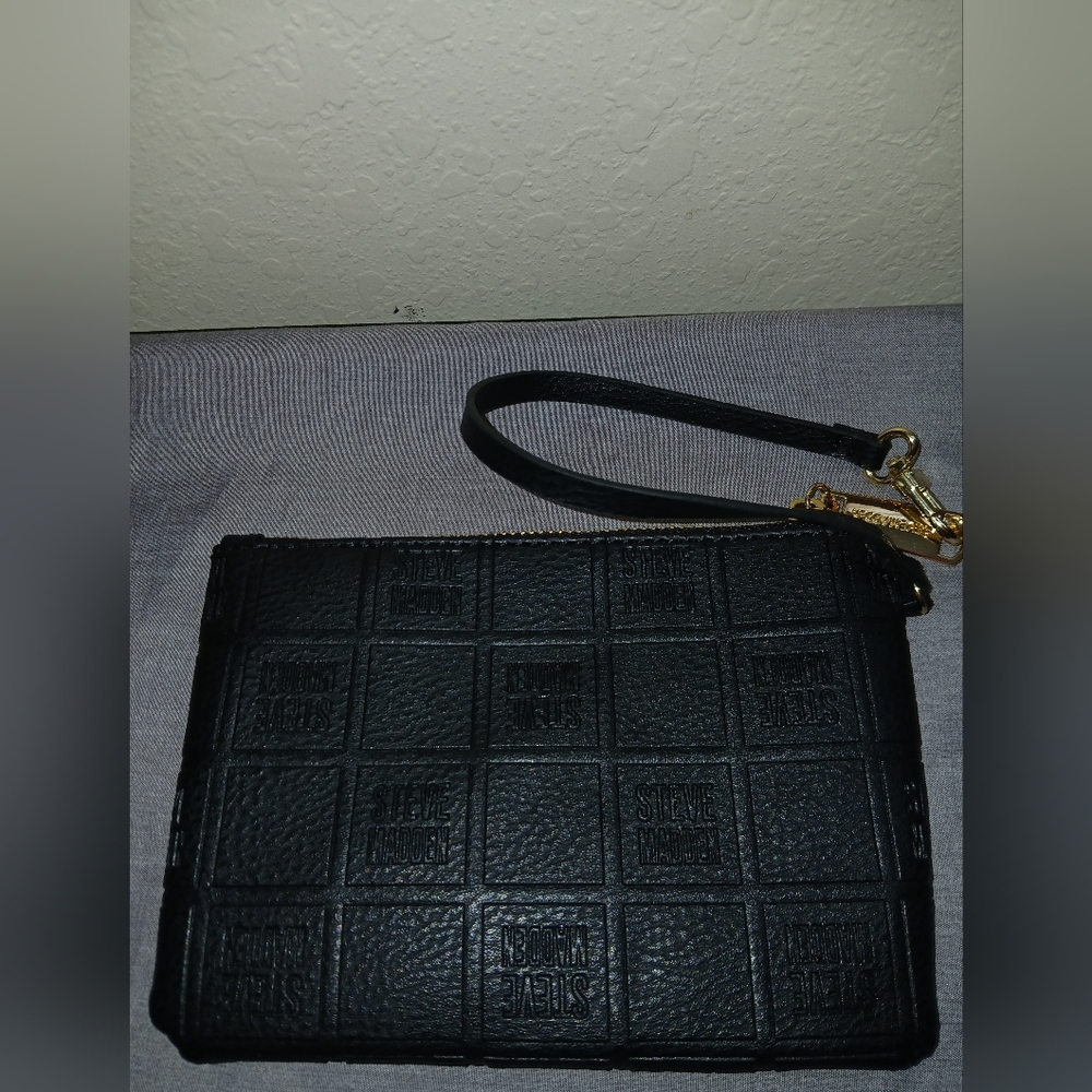 Steve Madden Embossed Black Wristlet
